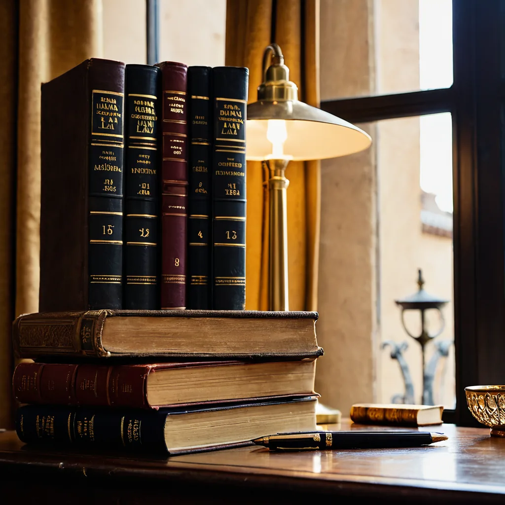 Libros de derecho sobre un escritorio de madera