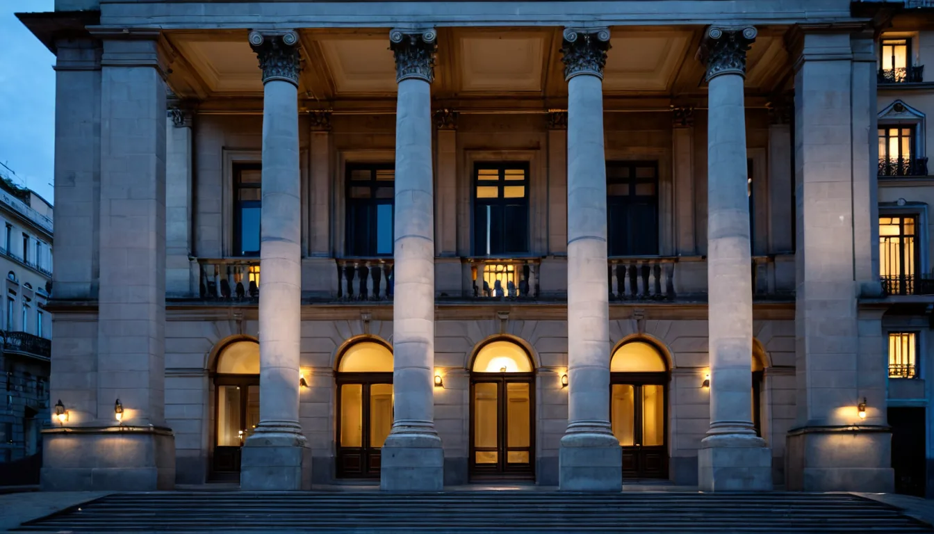 Fachada de tribunales al atardecer